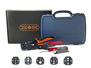 GIZWIZ Professional AllInOne RF Coax Quick Change Tool Kit Crimper Cutter Stripper 5 Interchangeable Die Sets