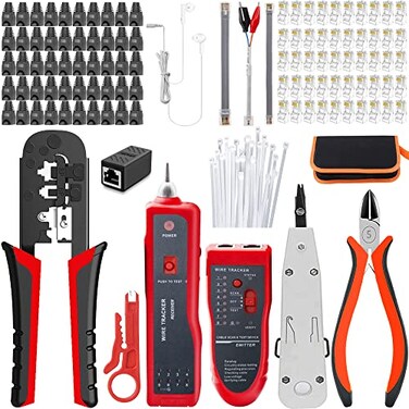 LEATBUY-TECH LEATBUY Crimper RJ45 Crimp Tool Set CAT5 CAT6 Crimping Tool for Ethernet Net Regular with Connectors Covers Network Wire Lan Cable Punch Down Cutter Stripper Kit Red
