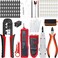 LEATBUY-TECH LEATBUY Crimper RJ45 Crimp Tool Set CAT5 CAT6 Crimping Tool for Ethernet Net Regular with Connectors Covers Network Wire Lan Cable Punch Down Cutter Stripper Kit Red
