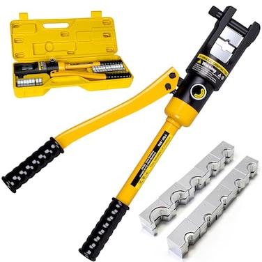 HYCLAT 16 Tons Hydraulic Wire Crimping Tool Battery Cable Lug Terminal Crimper With 13 Pairs of Dies 9AWG to 600MCM Crimping Tool