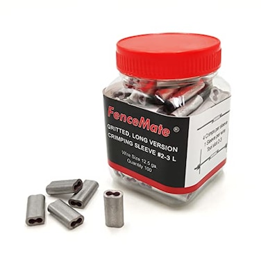 FenceMate Aluminum Alloy Crimp Loop Sleeves 23 Long to Splice Join Metallic Wires or Wire Ropes Tempered Gritted with Super Holding Force on High Tensile Wires in Fencing Hanging100pcspk
