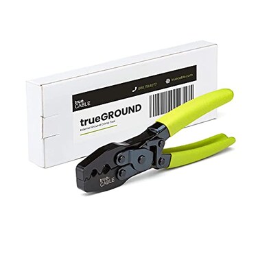 TRUE CABLE External Ground Crimping Tool for Shielded RJ45 Connectors Dual Crimp Cavities Carbon Steel NonSlip Ergonomic Handle Terminal Crimper with Latch Mechanism
