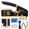 PETECHTOOL RJ45 Crimp Tool Pass Through Ethernet Crimping Tool Kit Cat6 Cat5e Cat6a RJ45 Crimper with Cable Tester Cat6 Connectors with RJ45 Boot Covers Mini Stripper Blades and Cable Ties