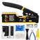 PETECHTOOL RJ45 Crimp Tool Pass Through Ethernet Crimping Tool Kit Cat6 Cat5e Cat6a RJ45 Crimper with Cable Tester Cat6 Connectors with RJ45 Boot Covers Mini Stripper Blades and Cable Ties