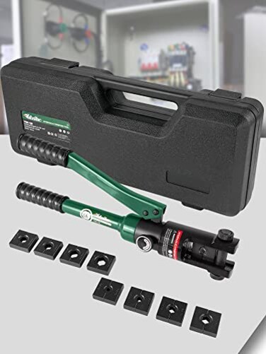 UTZIKO Hydraulic Crimping Tool 12T Crimping Force 9 Pairs of Dies 8AWG40AWG Battery Cable Crimper with High Crimping Power for Secure Connections Electrical Projects and More