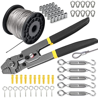 AOOCY Turnbuckle Kit Wire Rope Crimping Tool 100ft Vinyl Coated Aircraft Cable 116 Inch Overmolded to 564 Inch Guy Wire Tensioner for Garden String Light Picture Clothes Hanging