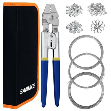 Sanuke Wire Rope Crimping Tool for 364 564 116 Wire Rope with 304 Stainless Steel Cable 3 Sizes 33FT and 150pcs Sleeves Stops 10pcs Thimble