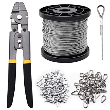 FGBNM 328ft Wire Rope Crimping Tool Kit 116 Stainless Steel Wire Rope Cable with Aluminum Crimping Sleeves and Stainless Steel Thimbles for Railing Decking Picture Hanging