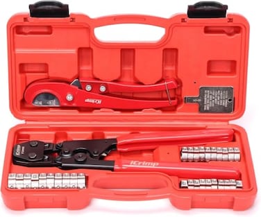 IWISS iCrimp PEX Pipe Clamp Crimping Tool Kit Cinch Crimper Tool for Stainless Steel Clamps from 38inch to 1inch with 12inch 20pcs and 34inch 10pcs SS PEX Clamps