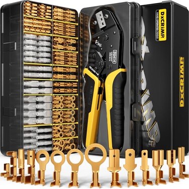 DxCRIMP Crimping Tool Kit 14Type Open Spade QuickDisconnect Connector Set 28394863 mm NonInsulated Brass Terminals 2414 AWG Ratcheting Crimper for Automotive Marine Appliance DIY