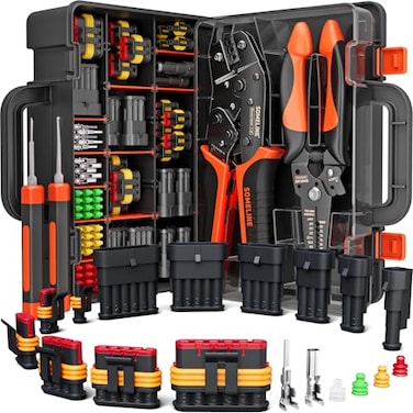SOMELINE Crimping Tool Kit Waterproof Automotive Electrical Connectors 123456 Pin 2214 AWG Ratchet Crimper Terminal Removal Tools for CarMotorcycleBoat