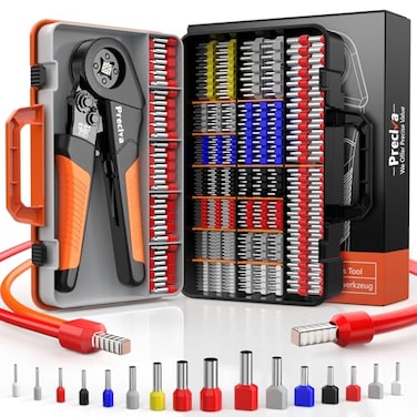 Preciva Ferrule Crimping Tool Kit AWG 285 Quadrilateral Ferrule Crimper SelfAdjustable Ratchet 950Pcs Single and 350Pcs Twin Wire Ferrule Terminals Connectors
