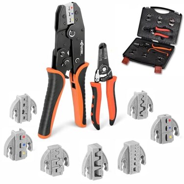 KF CPTEC Ratcheting Wire Crimping Tool Set 9Piece with QuickChange Dies AWG 222 0535mm for Heat Shrink Open Barrel Ferrules Insulated NonInsulated Terminals Solar Connectors