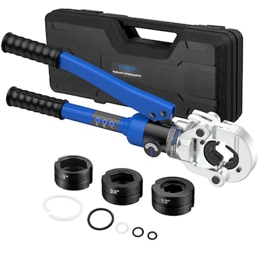 VORXEON Copper pipe Pro press crimper 8 Ton Hydraulic Tube Fittings Crimping Tool with Vus Dies 12 34 1 360 Rotating Head Storage Case For Plumbers Electricians HVAC Techs