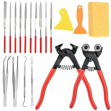 Worldity 19 Pcs Mosaic Tools Kit Heavy Duty Glass Mosaic Cut Nippers and Tile Nippers Professional Stained Glass Cutter Tool for Cutting Glass Mosaic Ceramics
