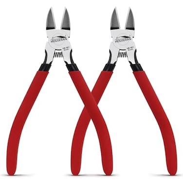 HOUSERAN Wire Cutters 2 PACK 6 inch Wire Cutter Set Side Cutters Flush Cut Pliers Spring Loaded Cutting Pliers with Nonslip Red Handle Wire Cutters Heavy Duty for Jewelry Making Crafts Zip Tie
