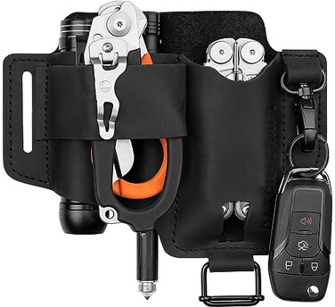 CATCHANDCRAFT EDC Multitool Sheath for Belt Compact Knife and Flashlight Holster for Daily use Leatherman Sheath for Men Handmade Leather EDC Tool Organizer Belt Pouch for Work CatchandCraft
