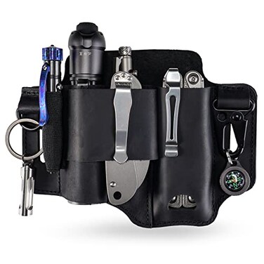 sayram ST1 Leather Multitool Sheath EDC Belt Organizer for Leatherman Tools Flashlight Pen and Keychain Clip Durable and Stylish Great for Work and Daily Use Ideal Gift for Men