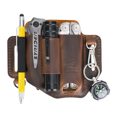 FI FLYHOMES FLYHOMES Premium FullGrain Genuine Cowhide Leather Multitool Sheath Handmade Stitched Belt Organizer for Leatherman Flashlight Pen EDC Tools MultiTool Holster Pouch with Keychain Clip