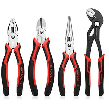MAXPOWER 4Piece Pliers Set 8 Lineman Diagonal Cutters Needle Nose 10 Water Pump Plier
