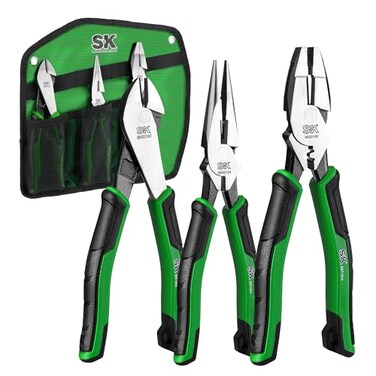 SK 3Piece Pliers Set 95Inch Linesman 8Inch Diagonal Needle Nose Pliers High Carbon Steel Ergonomic Antislip Handle with Rolling Pouch