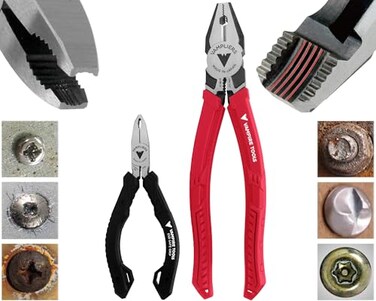 VAMPLIERS 2PC Screw Extractor Pliers Set Made in Japan 8 Linesman 5 Mini Screw Remover Pliers Stripped Screw Removal Tools