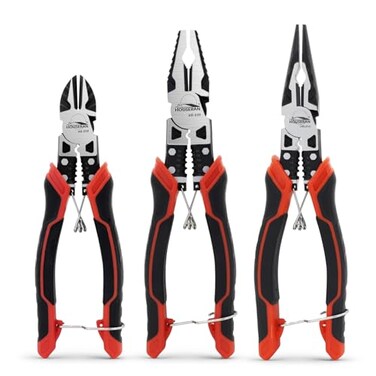 HOUSERAN Pliers Set 3Piece Plier Tool Set Including 83 Needle Nose Plierss 83 Linemans pliers 75 Diagonal Cutters Spring Loaded with Safety Lock Combination Plieres set