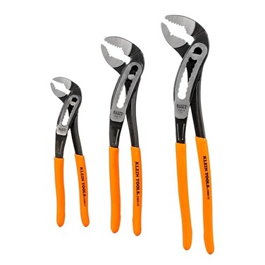 Klein Tools D5053KIT 3Piece Classic Klaw Pump Pliers Set 7Inch 10Inch and 12Inch Pump Pliers Compact Design with VJaw and Hardened Teeth for Maximum Torque