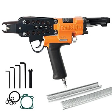 China-top Silver KSC7E 15 Gauge 34Inch Crown Pneumatic Hog Ring Gun 70 mm to 80 mm Closure Diameter C Ring Gun with Long Nose Professional Air Hog Ring Plier Tool