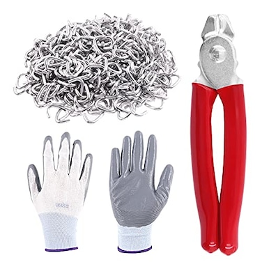 Mardatt 1002 Pcs Galvanized 38 Inch D Hog Rings with Straight Hog Ring Pliers Upholstery Installation Kit for Upholstery Bungee Meat Sausage Casings Animal Pet Cages Auto