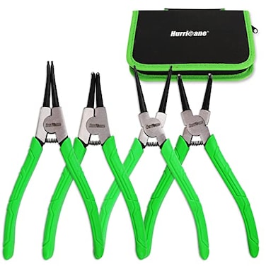 HURRICANE 4 Pieces Snap Ring Pliers Set 7 Inch Internal External Circlip Pliers Kit CRV Straight Bent Jaw Pliers Ideal for Ring Remover Retaining and Remove Hoses with Portable Storage Pouch