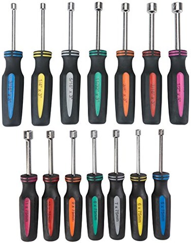 Pittsburgh 14 Piece SAE and Metric Professional Automotive Nut Driver Set Color Coded Nonslip TPR Hand Grips and 3inch Hollow Shaft