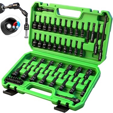 SWANLAKE GARDEN TOOLS 55Piece Magnetic Nut Driver Set Metric SAE 14 Hex Shank Impact Socket Adapters Snappy Driver Bits Drill Bit Extension 14PCS Screwdriver Bit Set