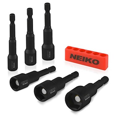 Neiko 10191A Impact Ready Magnetic Nut Driver 6 Piece MM 8 to 14 mm 2916 Length CrV metric Master Kit