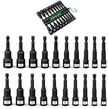 SWANLAKE GARDEN TOOLS Magnetic Nut Driver Set 20Piece Metric SAE 14 Hex Shank Drill Socket Set Impact Driver Bit Sets Magnetic Bit Holder with Aluminum Alloy Snap Clip 65mm Long Hex Bits Quick Change