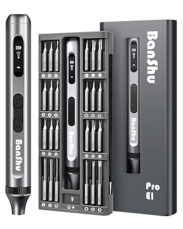 Banshu 52 in 1 Mini Electric Screwdriver Precision Power Screwdriver Set with Metal Case LED Light Cordless Rechargeable Magnetic Repair Tool Kit for Eyeglass Watch Phone Laptop PC Electronics