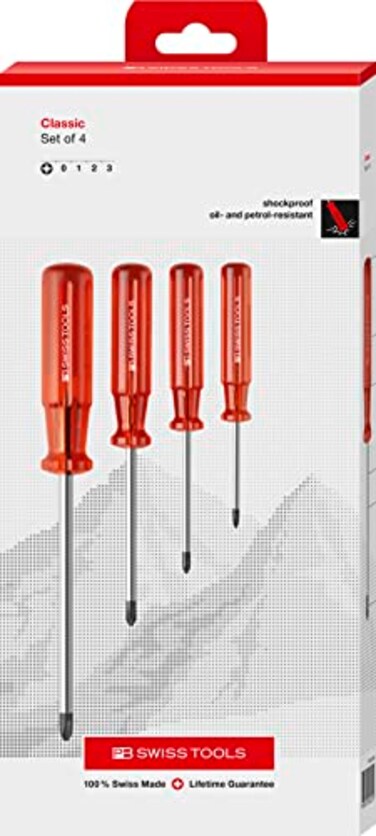 PB Swiss Tools Phillips Screwdriver Set PB 1562CBB 100 Swiss Made 4Piece Screwdriver Set with Classic Grip Size PH0 PH1 PH2 PH3