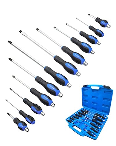 ROTATION Magnetic Screwdriver Set 12 PCS with Black tips 6 Phillips and 6 Flat Head Screwdrivers with GoThru Steel Blades High Torque for Fastening and Loosening Black TipMatt Blade