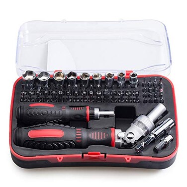JENABOM 61 in 1 Ratcheting Screwdriver Set Magnetic Screwdriver Bit Set with Rotatable Ratchet Handles Sockets Bits Household Repair Tool Kits for Computers Electronic Devices Furniture