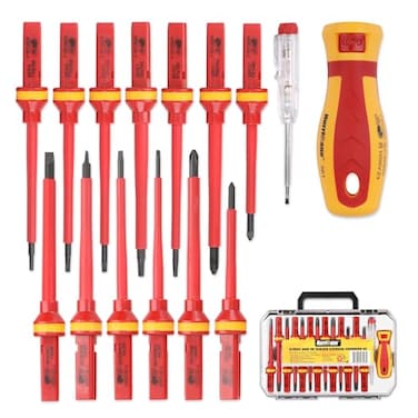 HURRICANE 1000V Insulated Screwdriver Set 15 Piecse Professional Insulated Electrician Screwdriver Set CRV Magnetic Tips SquareRobertson Phillips Slotted Pozi Torx Insulated Electrician Tool Kit