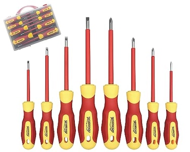 HOUSERAN Insulated Screwdriver Set with Case 8Piece Heavy Duty Phillips and Slotted Screwdriver Set 1000 Volt Screwdrivers Ideal for Electricians and Terminating Jobs