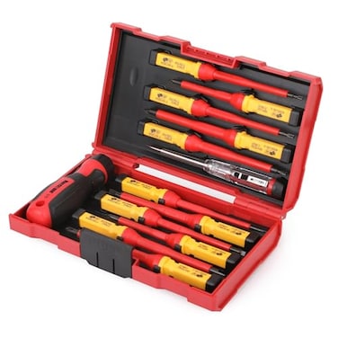 HURRICANE 13 Piece 1000V Insulated Electrician Screwdriver Set CrV Magnetic Tip 4 slotted 2 Phillips 2 Pozidriv 3 Torx 1 Electroprobe and 1 handle Ideal for Professional Home Repair