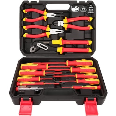 SEDY Insulated Screwdriver Pliers Set 14Piece VDE Insulated Set 1000V Insulated Electrician Tool Set with Magnetic Phillips Slotted Screwdrivers and Insulated Pliers