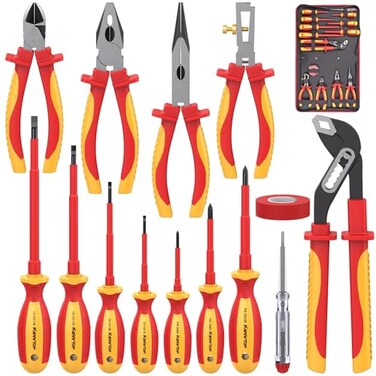 KARRYTON 14PC 1000V Insulated Electrician Tool SetVDE Electrical Tools Kit with Pliers Screwdrivers Voltage TesterwAllinOne Bag Ideal for Home and Industrial Electrical Repair