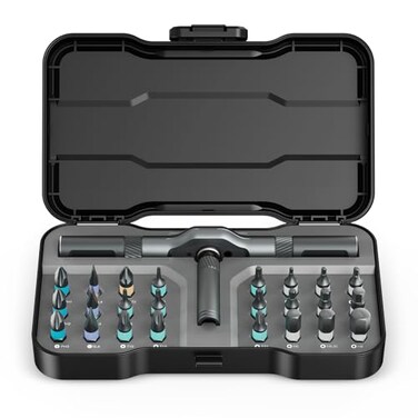 AMIR 24 in 1 Magnetic Screwdriver Set Mini Ratchet Screwdriver Set Precision Repair Tool Kit with DIY Detachable Ratchet Handle Multi Bit 24 in 1 DIY Screwdriver Kit