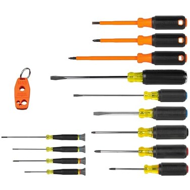 Klein Tools 85814 14Piece Screwdriver Set 4 Precision 5 Standard Drivers with ColorCoded Handles 3 Insulated Screwdrivers 1 Demolition Driver and Magnetizer