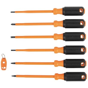 Klein Tools 85077INSR Insulated Screwdriver Set with Magnetizer Made in USA 1000V Electrical Screwdrivers Phillips Slotted Square 7Piece