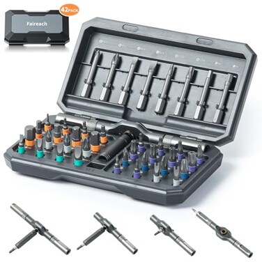 Faireach 42 in 1 Magnetic Screwdriver Set DIY Ratchet Screwdriver Set Multi Bit Magnetic Drive Set with Detachable Ratchet Handle Portable Compact Repair Tool Kit for Furniture Computer Bicycle
