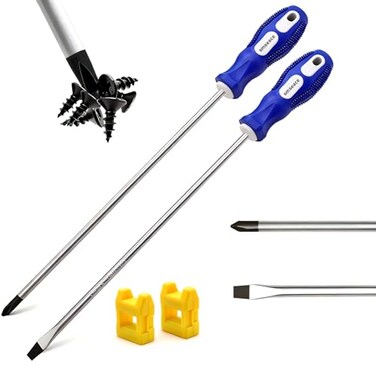 smseace 2Pack 12Inch Slotted Phillips Screwdriver Set Long Flat Blade CrossHead Design Magnetic Extended Screwdriver With Rubber Handle