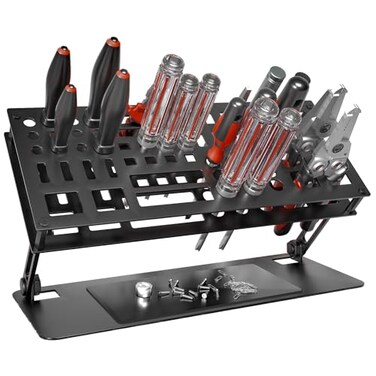 Vilaxing Screwdriver Organizer Holder Screwdriver Storage Rack for Desktop Angle and Height Adjustable Carbon Steel Tool Shelf for rc Repair Plier Black